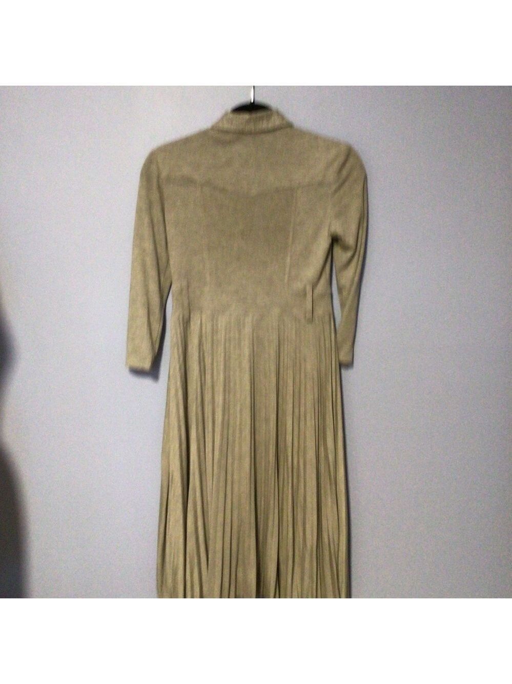 Theory Tan Pleated Tie-Front Dress Small Quiet Luxury Minimalist - Picture 9 of 14